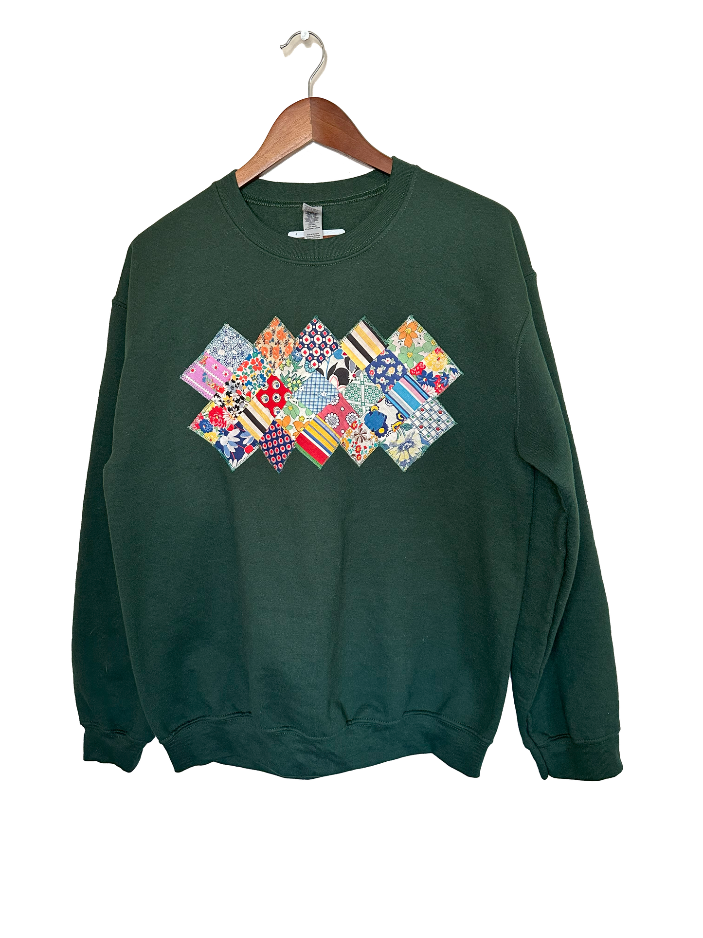 Dark Green Postage Stamp Quilt Block Sweatshirt (Medium)