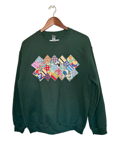 Dark Green Postage Stamp Quilt Block Sweatshirt (Medium)