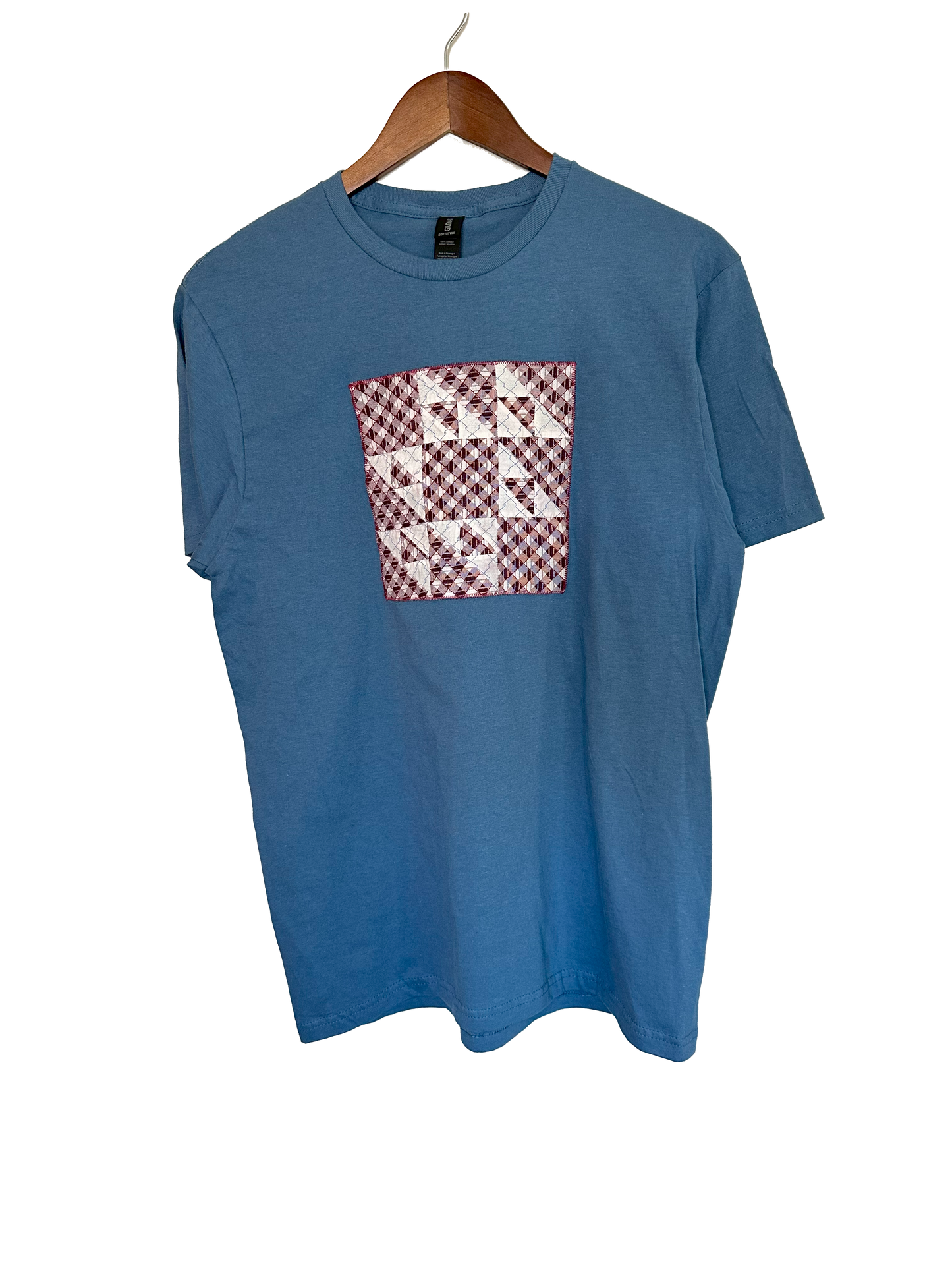 Indigo Old Maid's Puzzle Quilt Block T-Shirt (Medium)