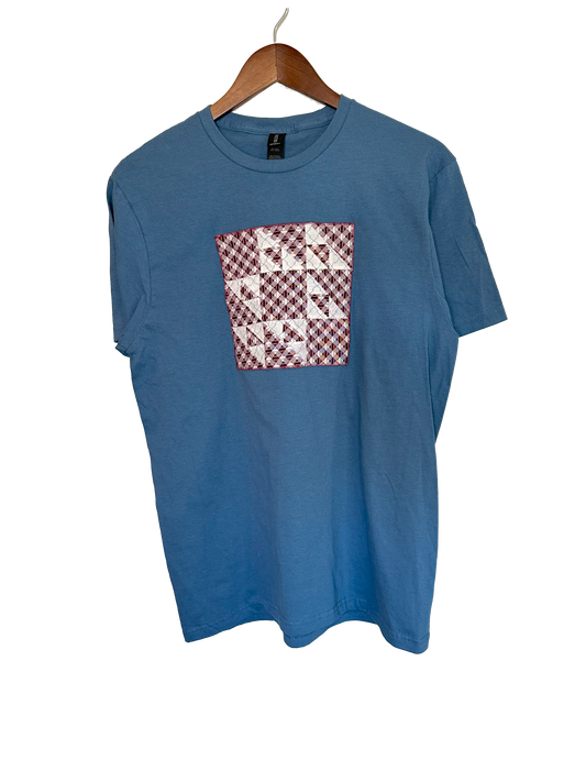 Indigo Old Maid's Puzzle Quilt Block T-Shirt (Medium)