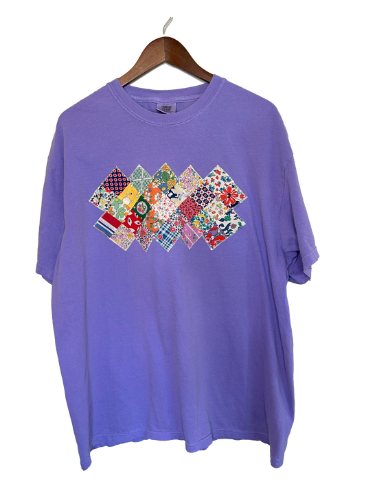 Violet Postage Stamp Quilt Block T-Shirt (XL)