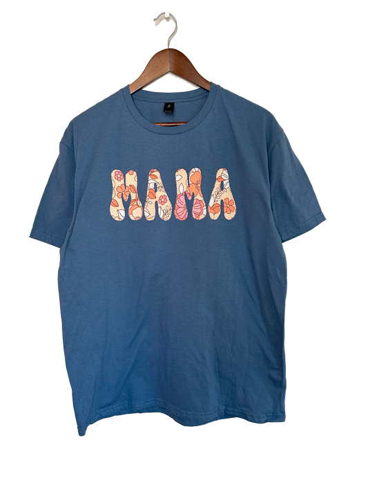 MAMA T-Shirt (Large) - Indigo & Retro Floral