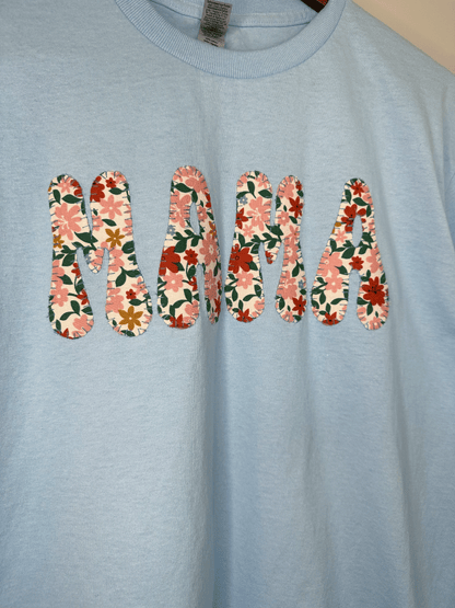 Mama T-Shirt (Medium) - Light Blue & Floral