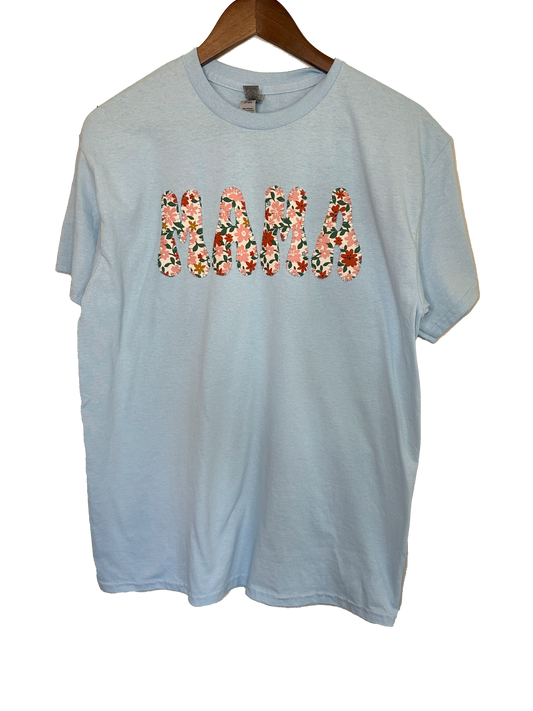 Mama T-Shirt (Medium) - Light Blue & Floral